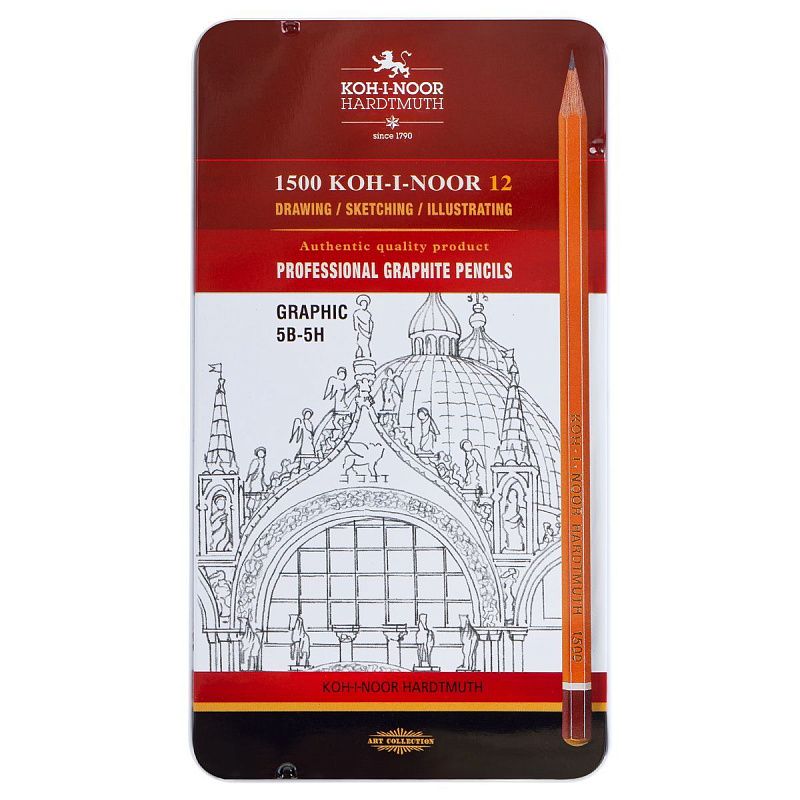Набор карандашей ч/г Koh-I-Noor "1500 Graphic" 12шт., 5B-5H, заточен., метал. пенал