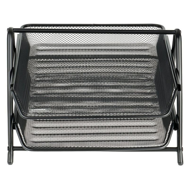 Лоток для бумаг горизонтальный СТАММ, 2 секции, металл, черный