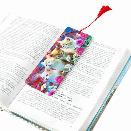 Закладка для книг 3D, BRAUBERG, объемная, "Котята", с декоративным шнурком-завязкой, 125762 