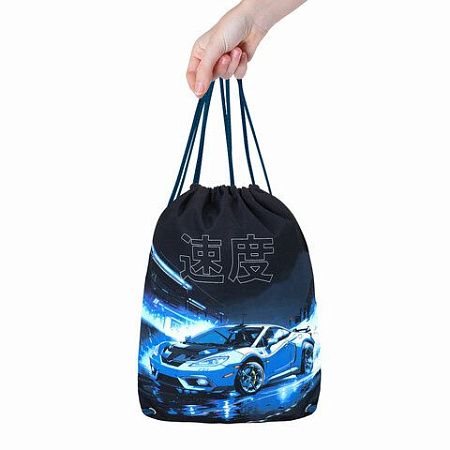 Мешок для обуви BRAUBERG PREMIUM, карман, подкладка, светоотражайка, 43х33 см, Night race, 272425 