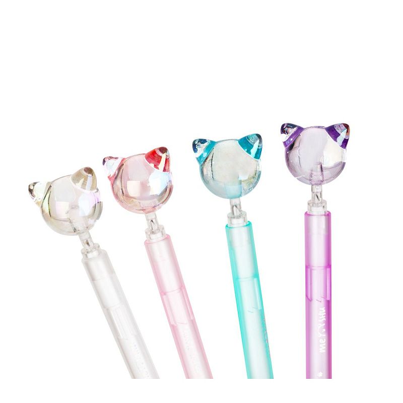 Ручка шариковая автоматическая MESHU "Cats" синяя, 0,7мм, корпус ассорти, с топпером 