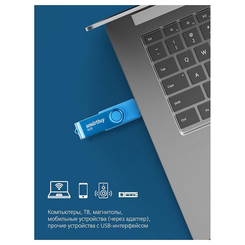 Память Smart Buy "Twist" 8GB, USB 2.0 Flash Drive, синий
