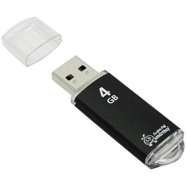 Память Smart Buy "V-Cut"  4GB, USB 2.0 Flash Drive, черный (металл. корпус )