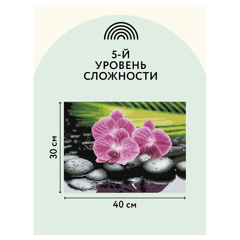 Алмазная мозаика ТРИ СОВЫ "Орхидеи на камнях", 30*40см, холст, картонная коробка с пластиковой ручкой