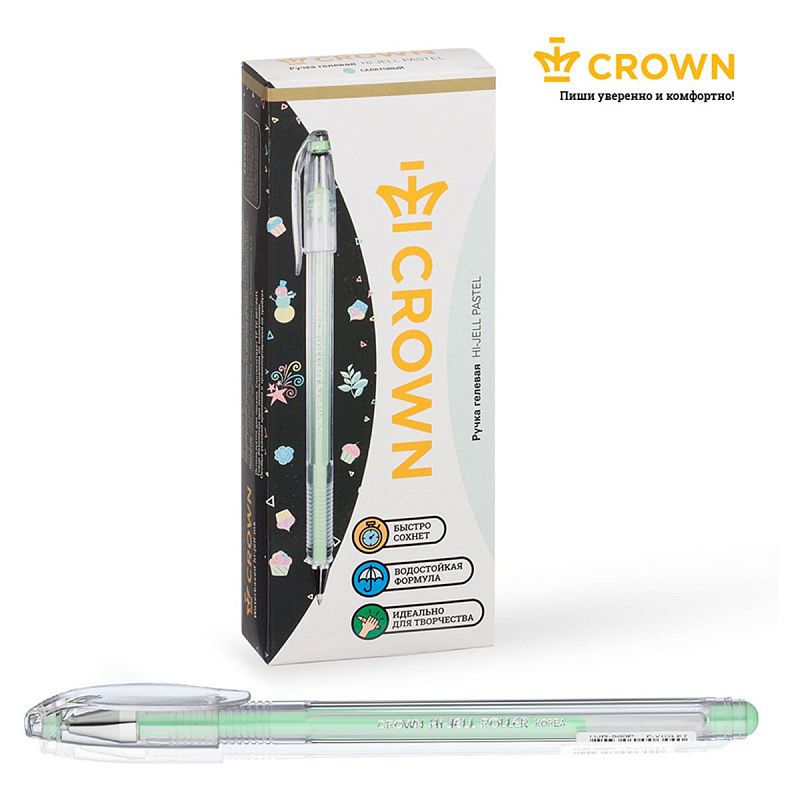 Ручка гелевая Crown "Hi-Jell Pastel" зеленая пастель, 0,8мм 