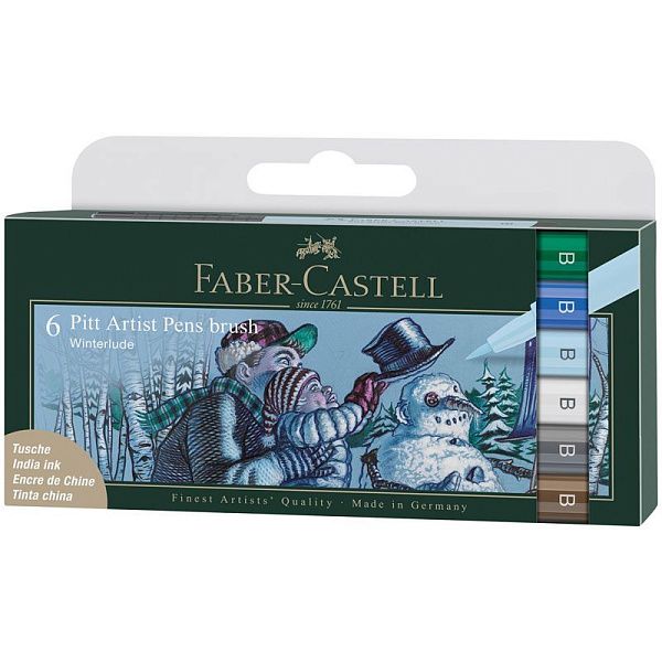 УЦЕНКА - Набор капиллярных ручек Faber-Castell "Pitt Artist Pen Brush Winterlude" 6шт., пластик. уп., европодвес (осн 335202)