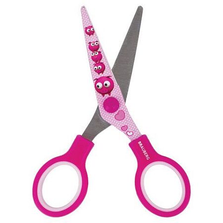 Ножницы BRAUBERG "Kid Series", 130 мм, розовые, с цветной печатью "Поросята", закругленные, 232272 