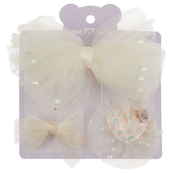 Заколки для волос MESHU с топперами, 3шт., светло-бежевый, европодвес