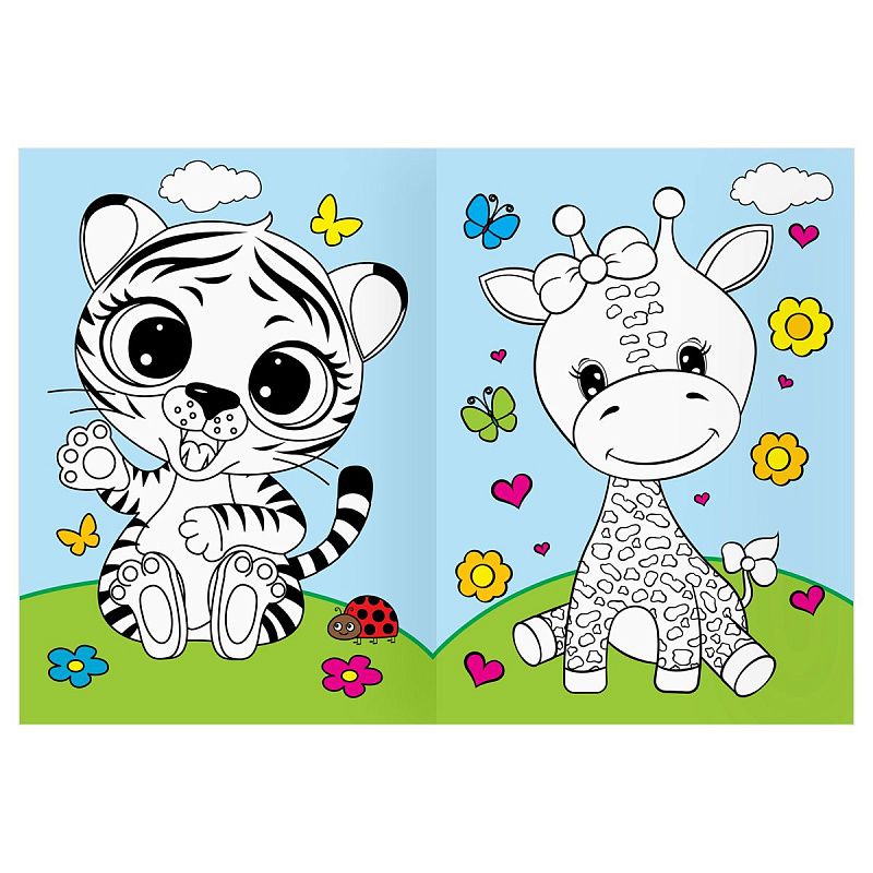 Раскраска А4 ТРИ СОВЫ "Животные в стиле kawaii", 16стр., цветной фон