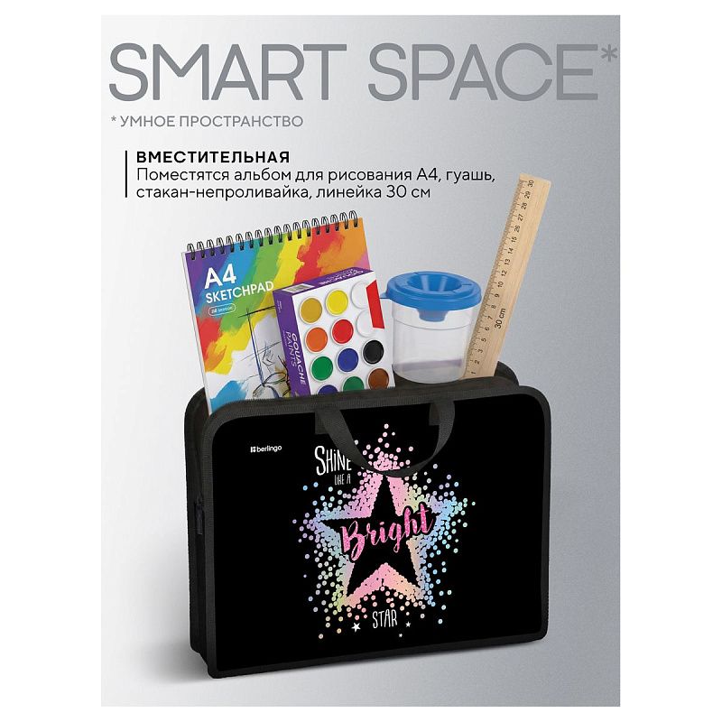 Папка с ручками 1 отделение, А4 Berlingo "Bright star", 340*245*100мм, пластик, на молнии 