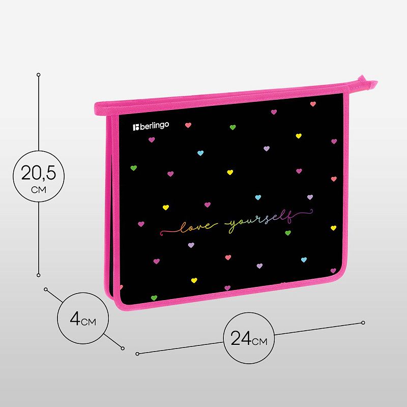 Папка для тетрадей 1 отделение, А5 Berlingo "Love Yourself", 240*205*40 мм, пластик, на молнии 