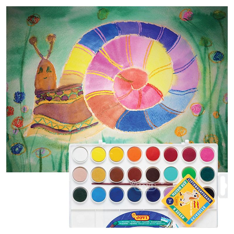 Акварель JOVI, 24 цвета, малые кюветы, с кистью, с палитрой, пластик, европодвес