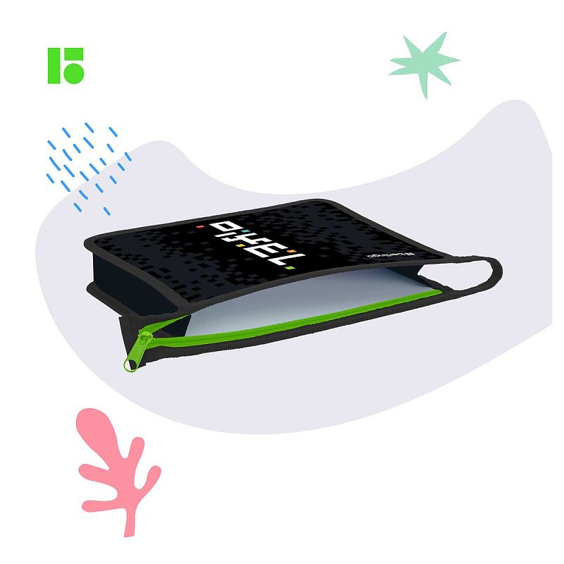 Папка для тетрадей 1 отделение, А5 Berlingo "Pixel style", 240*205*40мм, пластик, на молнии 