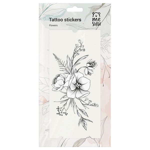 Наклейка-тату MESHU, "Flowers", 9*19см, 3 листа, инд. уп., европодвес