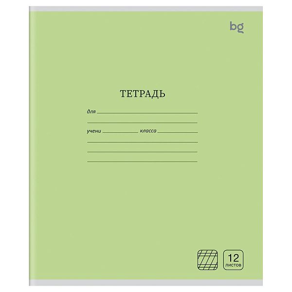 Тетрадь 12л., частая косая линия BG "Однотонная", зеленая