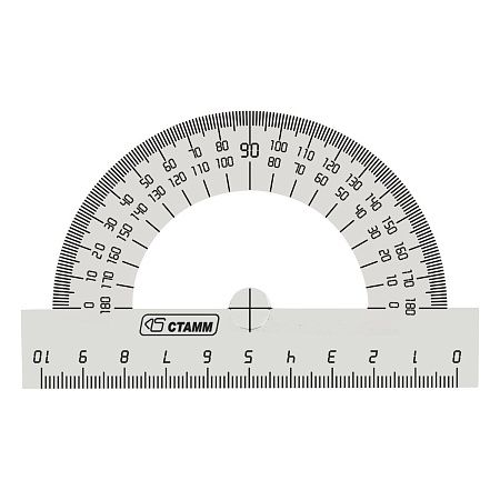 Транспортир 10см, 180° СТАММ, полистирол, прозрачный бесцветный 