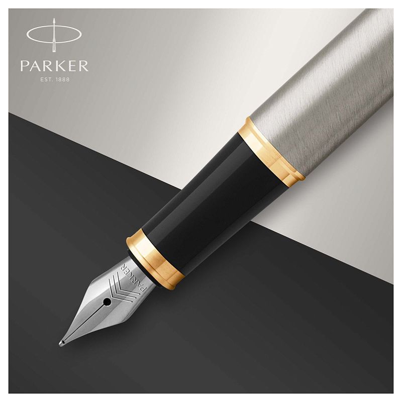 Ручка перьевая Parker "IM Brushed Metal GT" синяя, 0,8мм, подарочная упаковка 