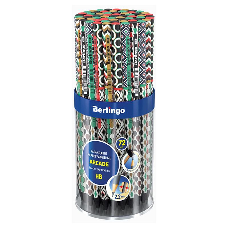 Карандаш ч/г Berlingo "Arcade" HB, круглый, черное дерево, заточен 