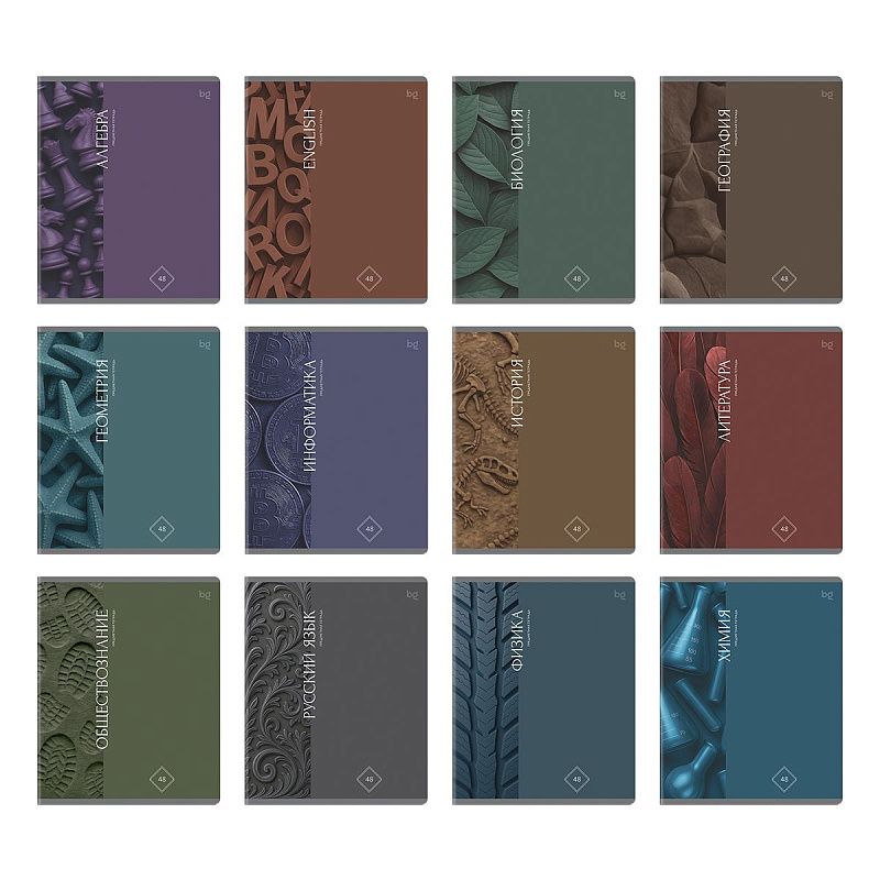 Комплект (12 шт.) предметных тетрадей 48л. BG "Гармония знаний", soft-touch ламинация