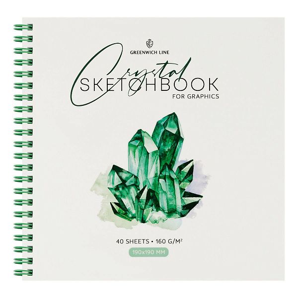 Скетчбук для графики и эскизов 40л., 190*190 Greenwich Line "Crystal. Emerald Stone", на гребне, 160г/м2