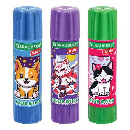 Клей-карандаш "Anime" 9 г, ВЫГОДНАЯ УПАКОВКА, BRAUBERG KIDS, 3 штуки на блистере, 272471