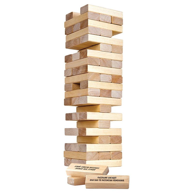 Игра настольная ТРИ СОВЫ "Башня с фантами", 54 деревянных бруска с фантами, уголок для сборки, картонная коробка 