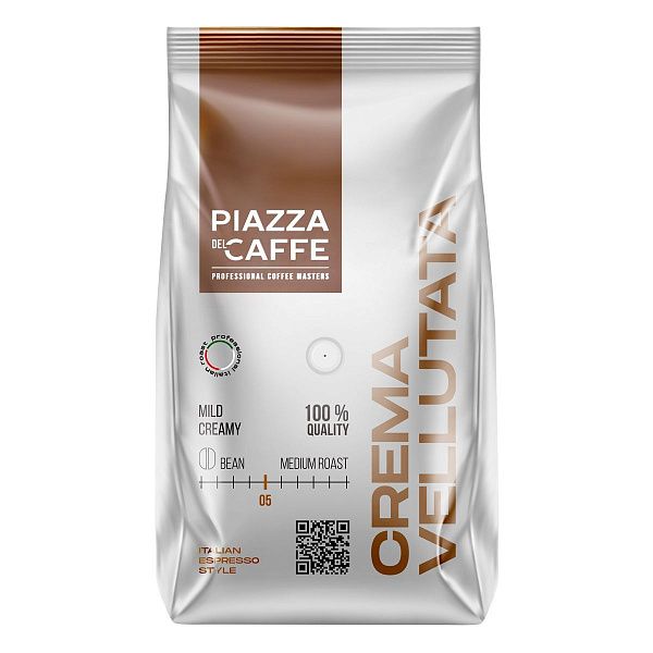 Кофе в зернах Piazza del caffe "Crema Vellutata", вакуумный пакет, 900г.