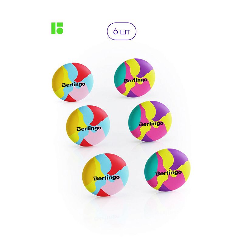 Ластик Berlingo "Color Block", 6шт., круглый, 36*36*11мм, PVC бокс 
