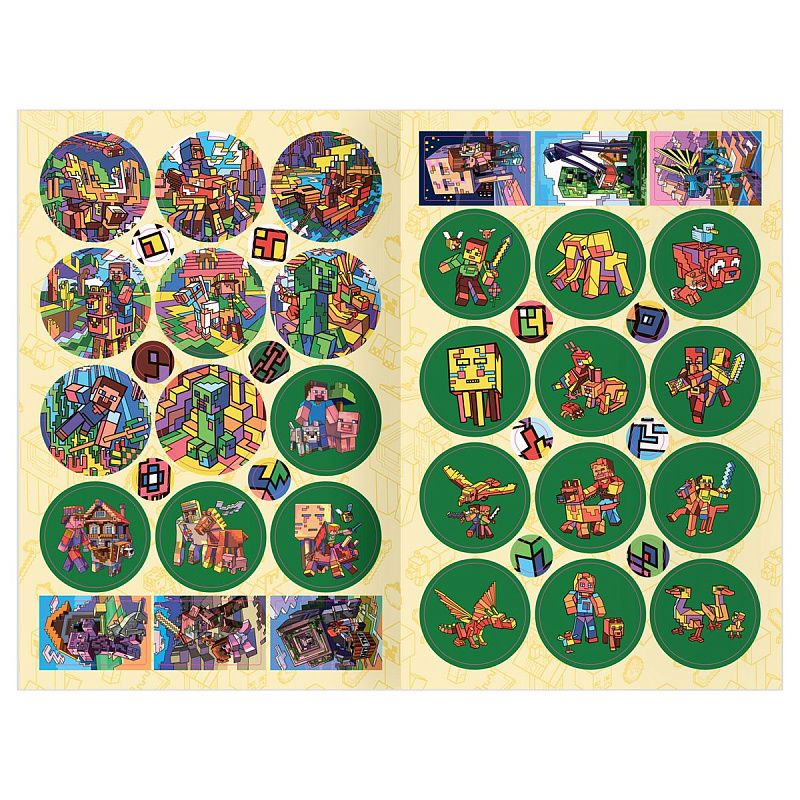 Раскраска, А4 ТРИ СОВЫ "В стиле Minecraft", 8стр., с наклейками