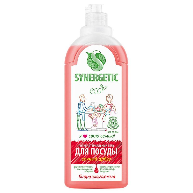 Средство для мытья посуды, фруктов, игрушек Synergetic "Арбуз", антибакт., концентрат, с дозатором, 1л 
