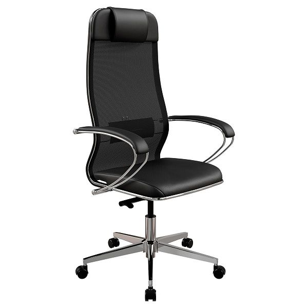 Кресло руководителя Метта "ErgoLife" Comfort, сетка/экокожа черная, синхромеханизм качания, мультиблок, z1F6.16.1.543