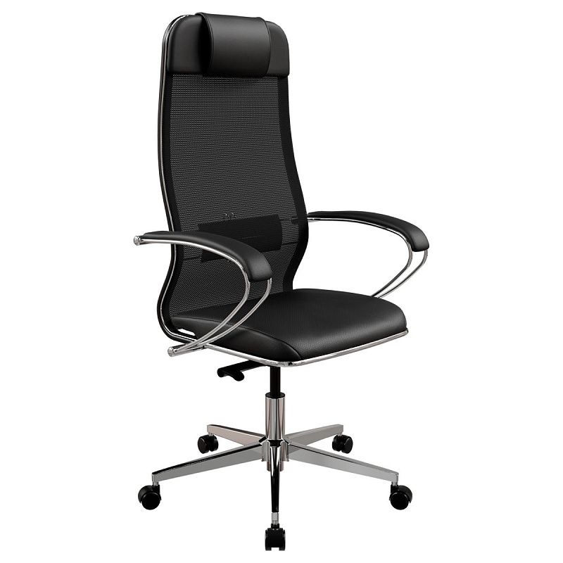Кресло руководителя Метта "ErgoLife" Comfort, сетка/экокожа черная, синхромеханизм качания, мультиблок, z1F6.16.1.543