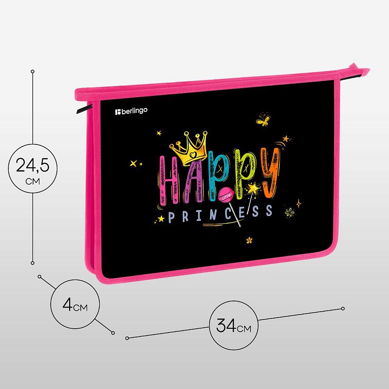 Папка для тетрадей 1 отделение, А4 Berlingo "Candy Princess", 340*245*40 мм, пластик, на молнии 