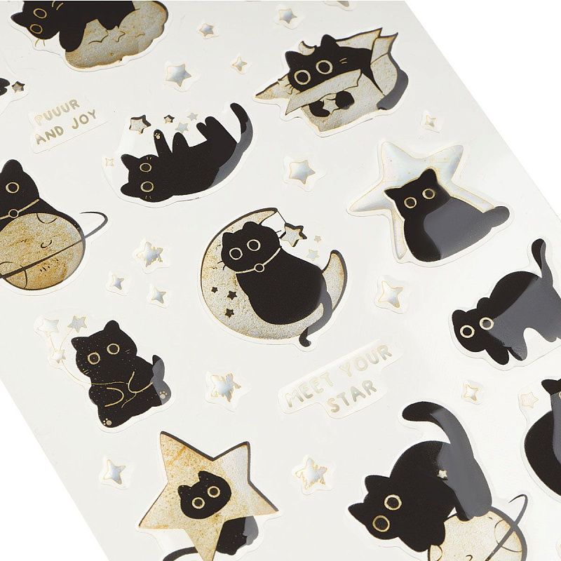 Наклейки гелевые MESHU  "Moon Cat" , 10*23см, инд. уп., европодвес