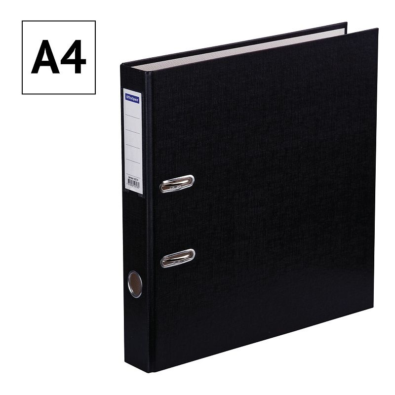 Папка-регистратор OfficeSpace, 50мм, бумвинил, с карманом на корешке, черная 