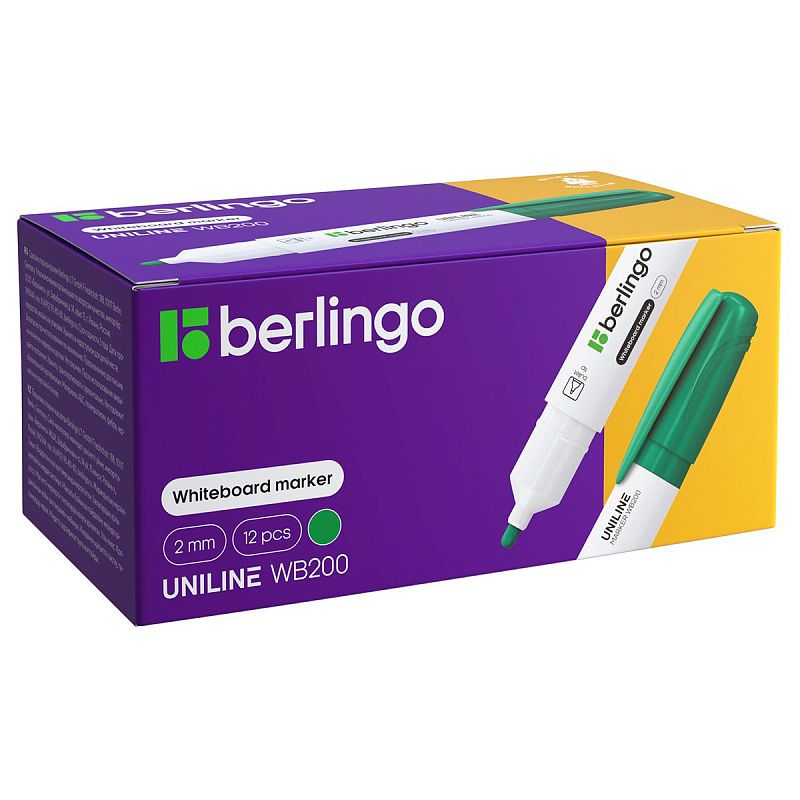 Маркер для белых досок Berlingo "Uniline WB200" зеленый, пулевидный, 2мм 