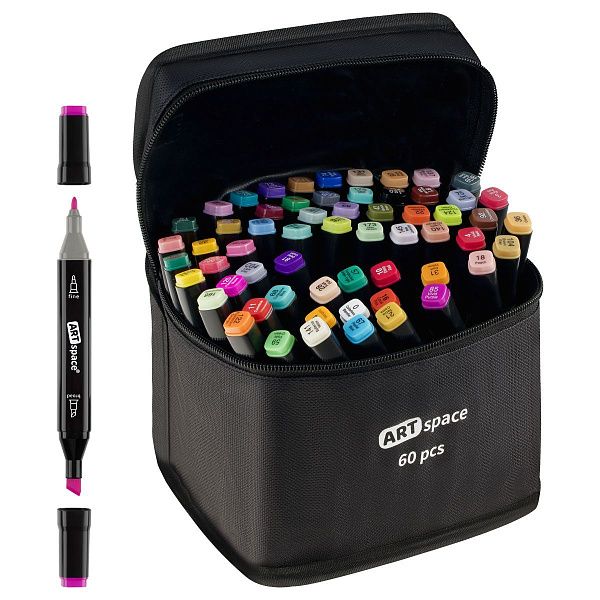 Набор двусторонних маркеров для скетчинга ArtSpace 60цв., основные цвета, пулевид./скош.