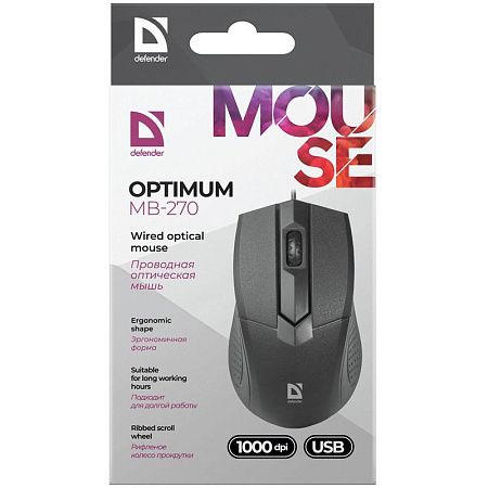 Мышь Defender Optimum MB-270, USB, черный, 3btn+Roll