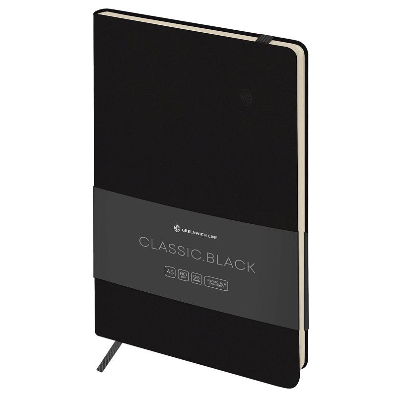Записная книжка А5 96л. ЛАЙТ, кожзам, Greenwich Line "Classic. Black", с резинкой, блок без линовки