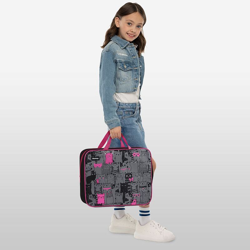 Папка текстильная с ручками 1 отделение, А4 Berlingo "Happy Cats", 350*265*80мм, текстиль, на молнии 