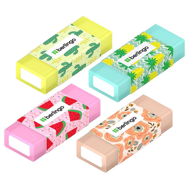 Ластик Berlingo "Funline. Fruits and Flowers", 4шт., прямоугольные, 50*20*11мм, блистер 