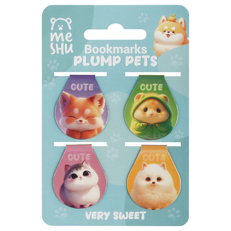 Закладки магнитные для книг, 4шт., MESHU "Plum pets", голографическая фольга 
