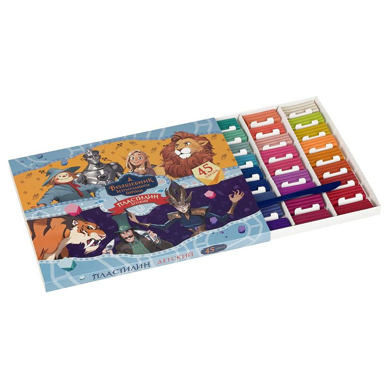 Пластилин Мульти-Пульти "Волшебник Изумрудного Города", 45 цветов, 630г, со стеком, картон. упаковка