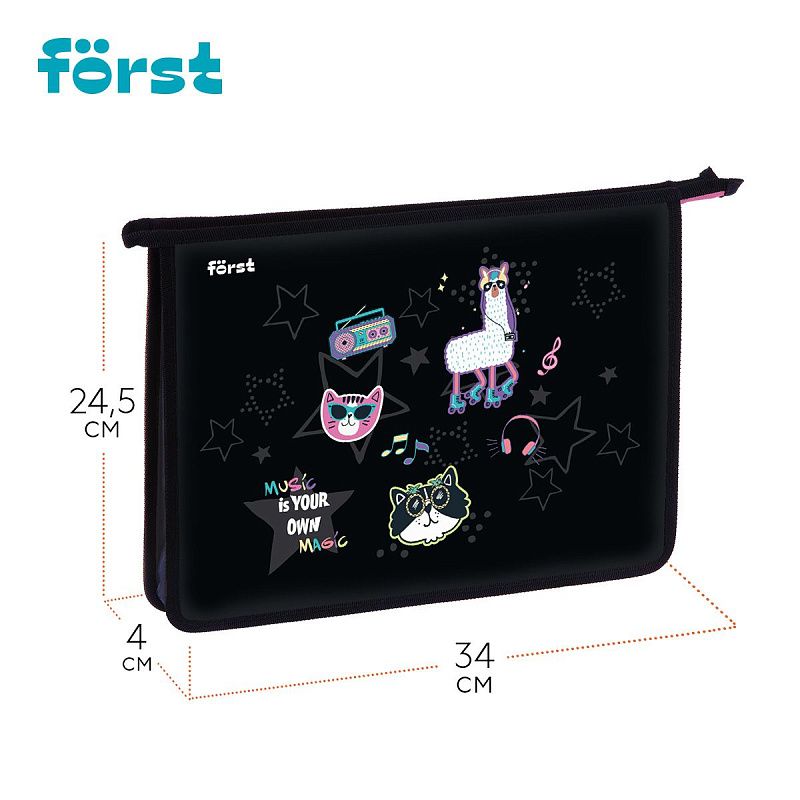 Папка для тетрадей 1 отделение, А4 Först "Disco Lama" , 340*245*40 мм, пластик, на молнии 