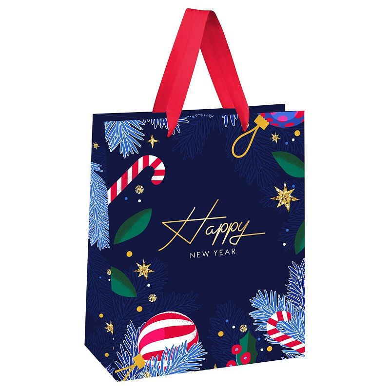 Пакет подарочный 18*23*10см MESHU "HappyNewYear", фольга,  матовая ламинация