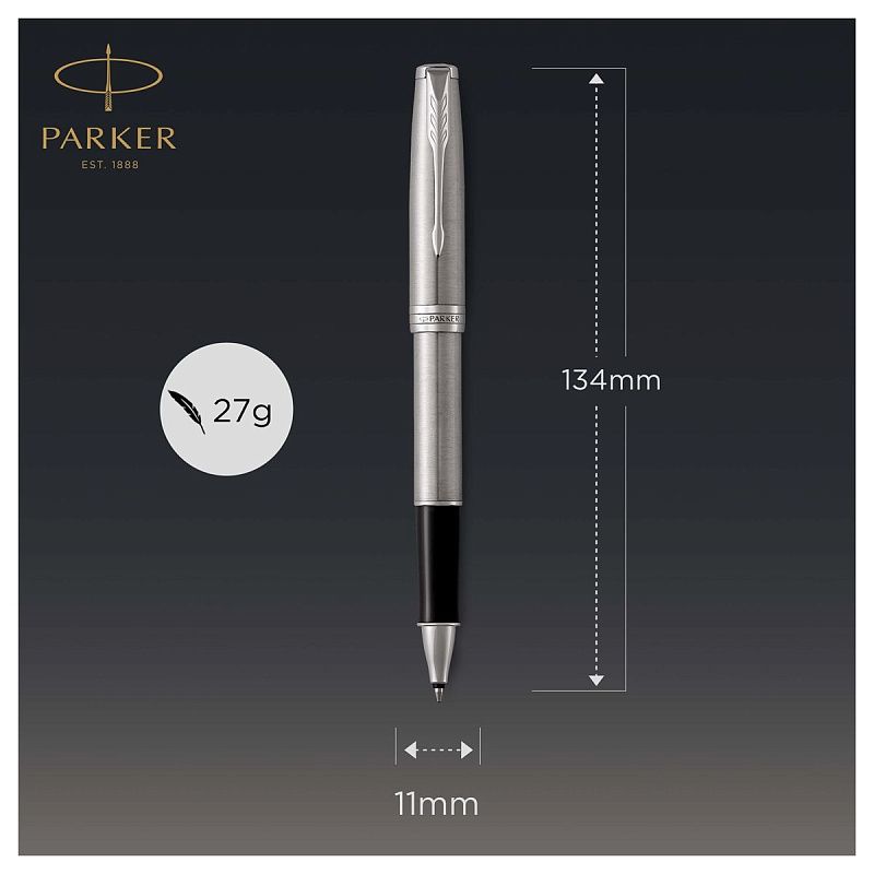 Ручка-роллер Parker "Sonnet Stainless Steel CT" черная, 0,8мм, подарочная упаковка 