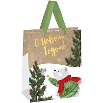 Пакет подарочный 18*23*10см MESHU "NY bear", фольга, крафт