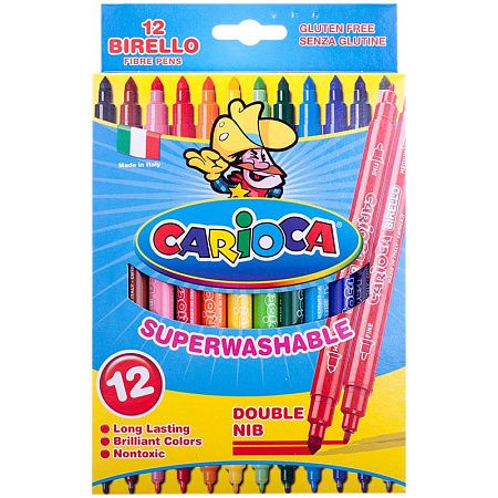 Фломастеры двусторонние Carioca "Birello", 12цв., 12шт., смываемые, картон, европодвес