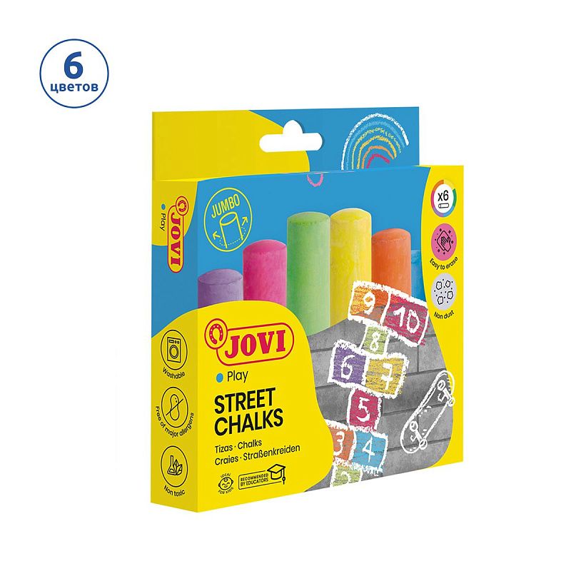 Набор цветных мелков асфальтовых JOVI, 6шт., 6цв., круглый, картонная коробка 