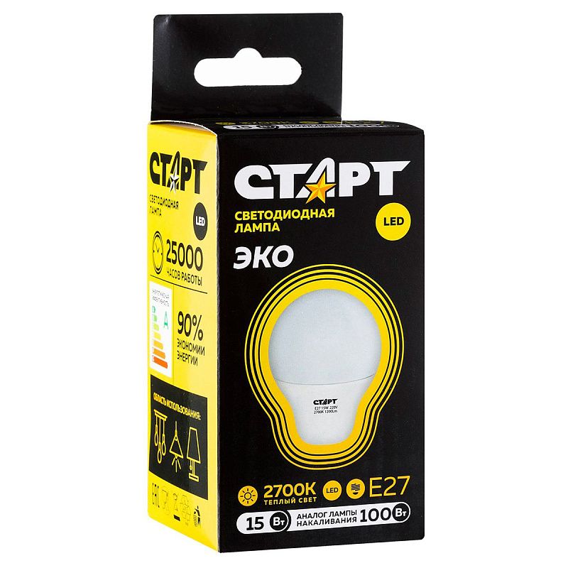 Лампа светодиодная Старт LED, серия "WS" 15W30, тип А "груша", E27, 2700К, теплый свет, 25000ч